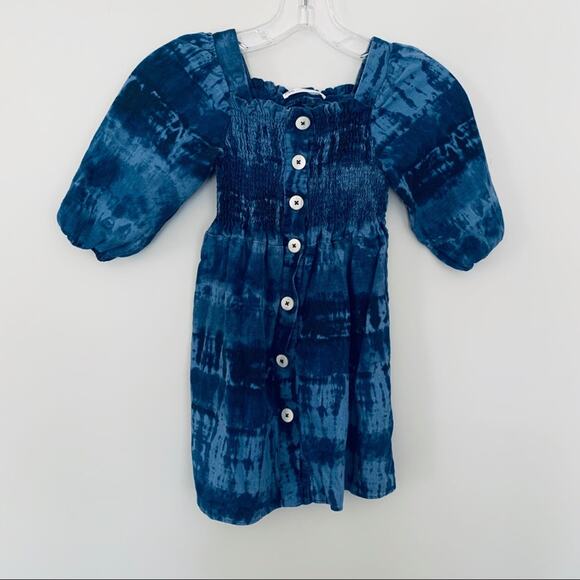 Zara girls blue smocked tie dye button front dress size 13/14 NWT - Picture 3 of 7
